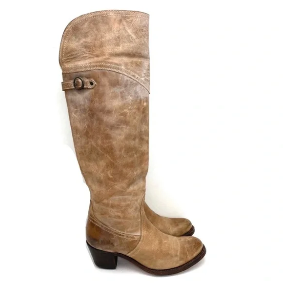 FRYE Jane Western Riding Knees High Boot in Beige Taupe Burnished Antique Size 7